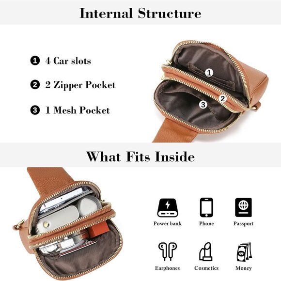 Travel Small Sling Bag Leather Crossbody Bags for Women Fanny Packs Cross Body B - Picture 4 of 8